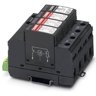 Three-phase overvoltage protection with three protective modules and CE marking. Suitable for various electrical applications.