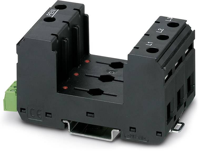 A black electrical connection module with multiple inputs, partially marked with 'L1', 'L2', 'L3' and 'PEN'.