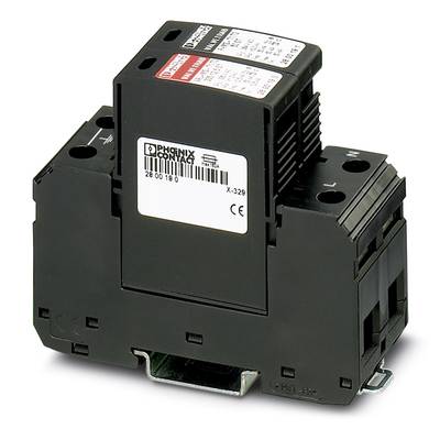 Black electrical circuit breaker from Phoenix Contact with 'Phoenix Contact' label, showing technical specifications on the label.