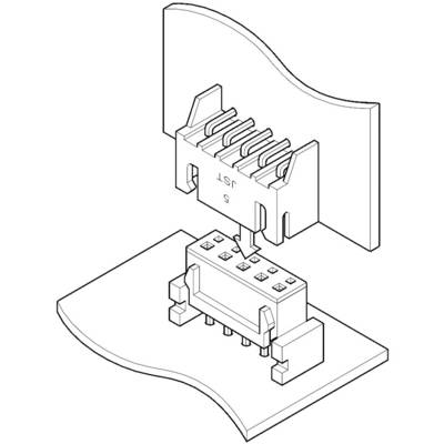Drawing of a connector being inserted into a socket, showing the plug mechanism with an arrow indicating the direction.