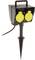An earth spike with a covered double socket, ideal for safe use outdoors.