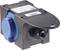 Electric socket in a black housing with a blue socket and black cable gland, suitable for industrial applications.