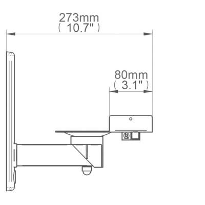 Side view of a monitor arm with dimensions: Length 273 mm (10.7 inches), Height 80 mm (3.1 inches).