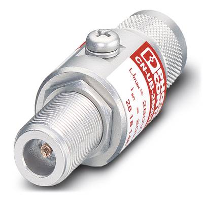 A silver coaxial plug with a knurled housing, suitable for frequencies up to 2500 MHz and powers up to 250 watts.