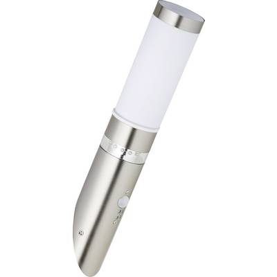 Silver LED torch with a sleek design, suitable for use in dark environments.