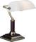 Desk lamp in a classic design with a curved white lampshade and bronze-coloured base.