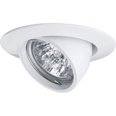 A white, pivoting recessed light with a reflective inner surface, suitable for targeted lighting in modern interior spaces.