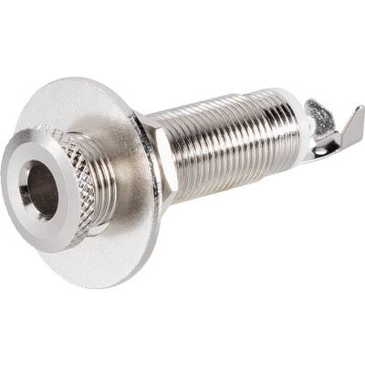 Metal 6.35 mm jack socket, cylindrical shape, threaded for mounting, suitable for installation in electronic devices.