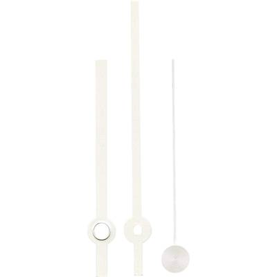 Three plain, white rods of different lengths and shapes stand upright next to each other.