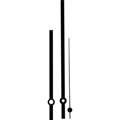 Three black clock hands of different lengths: hour, minute, and second hands.