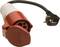 Red and white CEE industrial plug with black cable and Schuko plug, suitable for high current ratings in industrial applications.