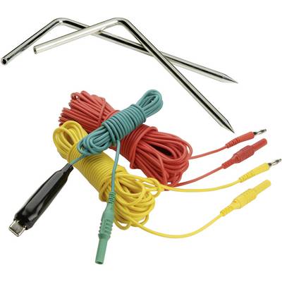 Metal rods, colourful cables and plugs. Accessories for electrical engineering or measuring equipment.