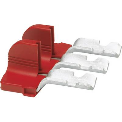 Three red and silver blades of a safety holder, arranged side by side, on a white background.