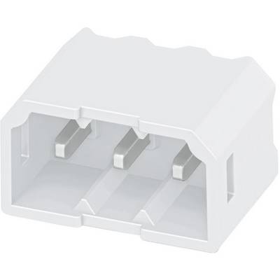 White triple plastic connector with rectangular cutouts for electrical contacts.