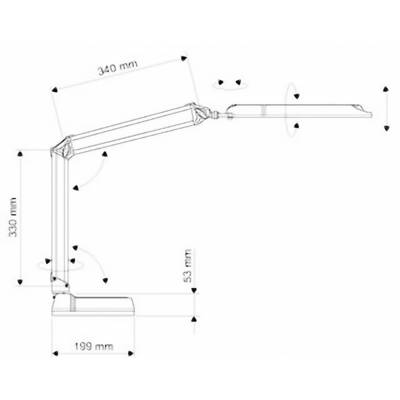 Technical Drawing of an Adjustable Desk Lamp with Dimensions: Height 330 mm, Width 340 mm. Marked with Additional Dimensional Details.