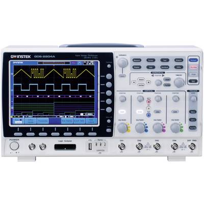 A digital oscilloscope displays various electrical voltage signals on its screen, surrounded by control buttons and connections.