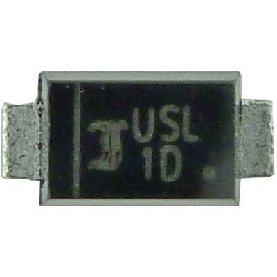 Surface of an electronic component with the inscription "USL 10" in a rectangular housing, with two metal contacts on the sides.