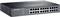 'TP-Link TL-SG1024DE' 24-Port Gigabit Switch, black, front view. LED indicators and ports visible. Suitable for network configurations.