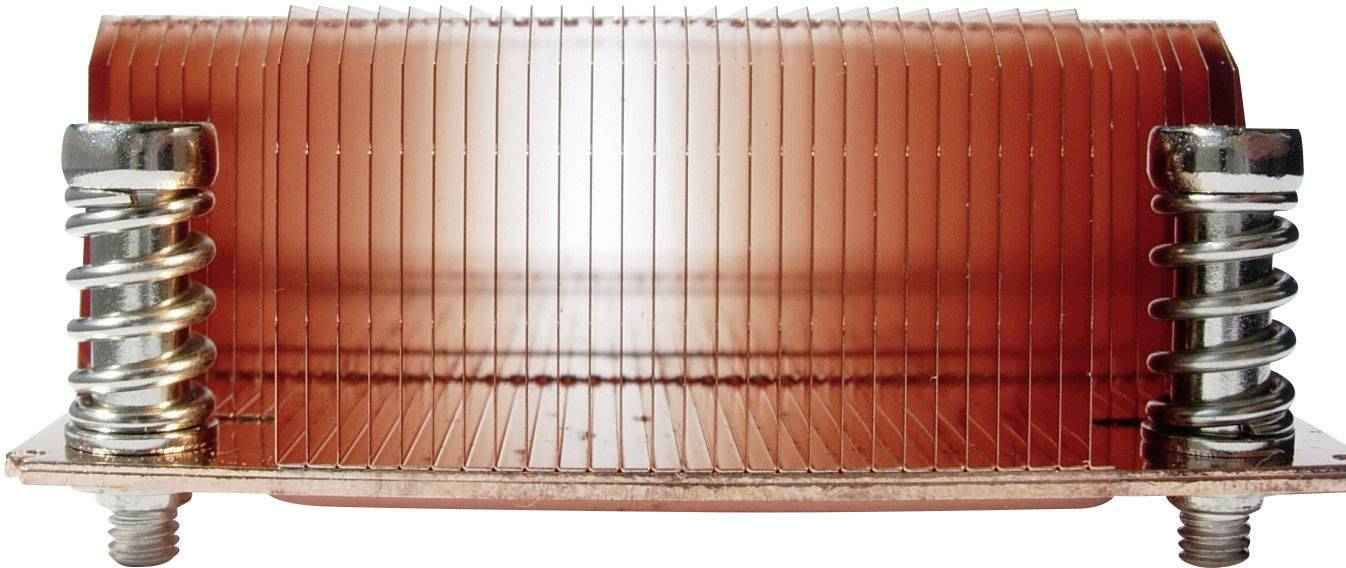 Copper heat sinks with stacked fins and spring mechanisms on the sides to enhance heat dissipation.