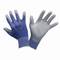 Two work gloves with a blue coating and grey surface, suitable for protection and grip during manual tasks.
