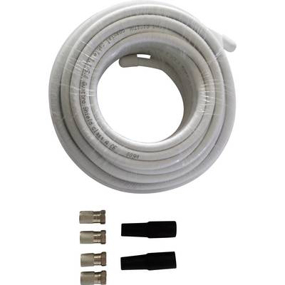 White, coiled air conditioning hoses with three brass valve connections and two black insulation caps.