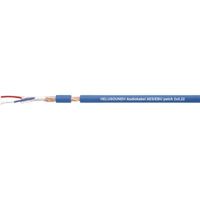 A blue cable with copper wires beside it. To the right, it reads 'HELUSOUND AudioCable A/SF3U patch 2x0.2'.