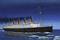 A large passenger ship sails through the sea at night with illuminated windows, surrounded by icebergs beneath a starry sky.
