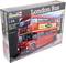 Kit packaging for a 1:24 scale model of a London double-decker bus, depicted against the backdrop of the city.