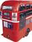 Red double-decker bus with the inscription '38 Piccadilly Circus'. Advertisement for 'The Rod Stewart Musical' on the back.