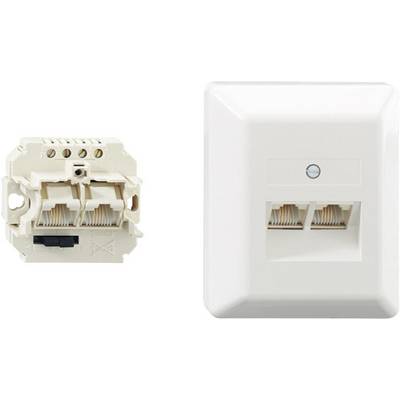'Telephone socket' and 'wall outlet' for telephone cables. On the left unmounted, showing cable connections. On the right mounted, showing visible sockets.