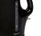 Black kettle with side water level indicator. Maximum capacity of 1.7 litres. An orange light indicates that the appliance is switched on.