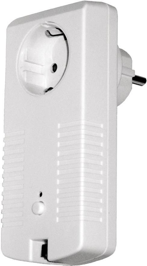 White adaptor plug with a Euro socket, suitable for wall mounting.