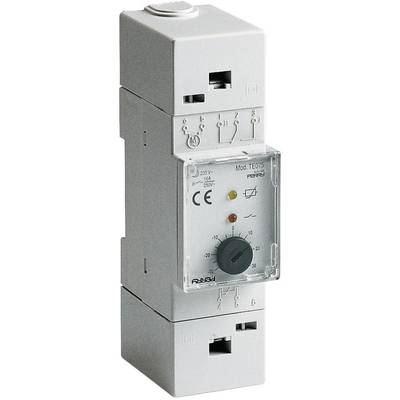 A white electronic timer for installation in electrical control cabinets, with a rotary knob on the front for time setting.