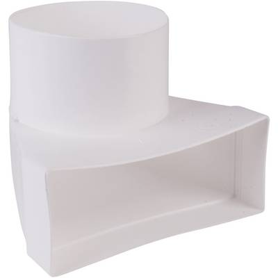 A white plastic nozzle attachment with a wide, rectangular outlet and a round inlet; frequently used for air flow direction.