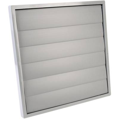 Silver rectangular ventilation grille with horizontal louvres for air circulation in a building.