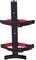 A black, vertical holder with two adjustable straps for securing items, showing red interior padding.