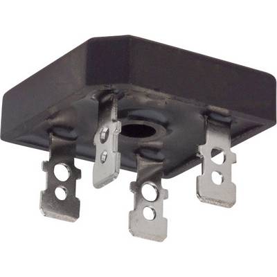 A rectangular bridge rectifier with four metal contacts for electronic applications.