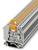 Grey electrical terminal block system with multiple orange levers for cable securing, showing a cross-section of the internal structure.