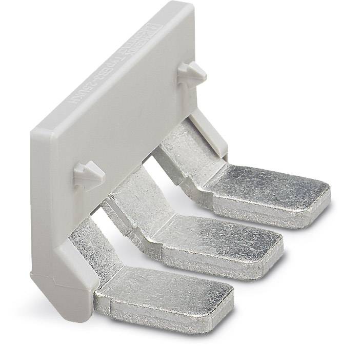 Three-pole metal terminal block with grey plastic housing, used for electrical connection in modular switching systems.