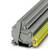 Grey-yellow electrical connection module, rectangular shape, for industrial rail mounting.