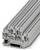 A stack of grey terminal blocks on a metal rail, used for connecting electrical wires in control cabinets.