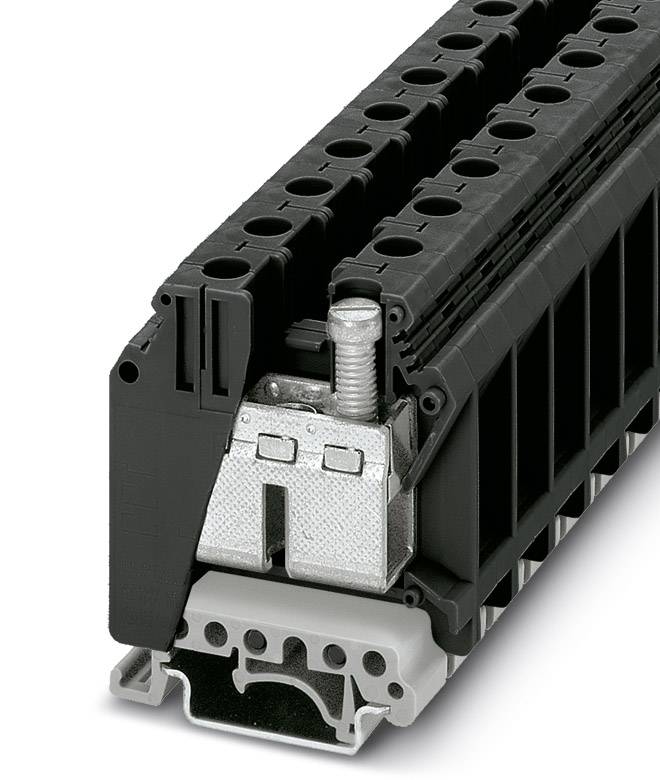 'Black plastic cable trunking with central screw fixing. Suitable for the secure routing and organisation of cables.'
