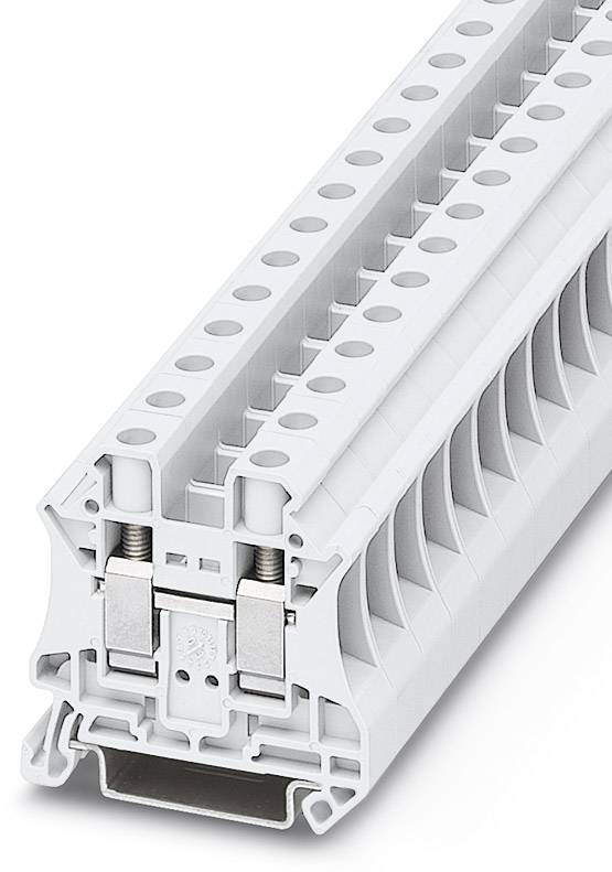 A grey terminal block with multiple connection points. It features two metallic contacts for electrical connection.