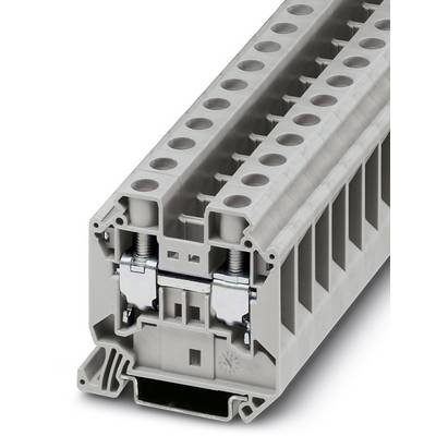 A grey, rectangular plastic component with multiple vertical and horizontal apertures, which forms part of an electrical terminal block.