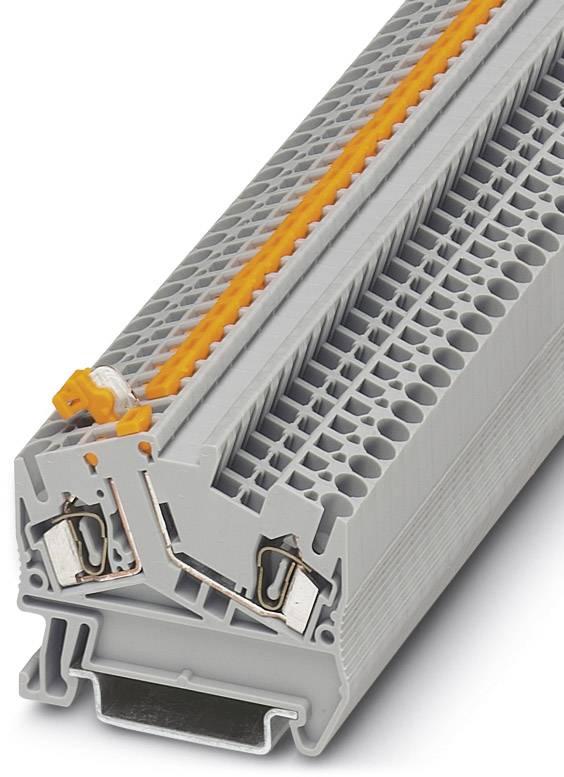 Grey and orange clamp on a white background. It shows a modular design for electrical connections.