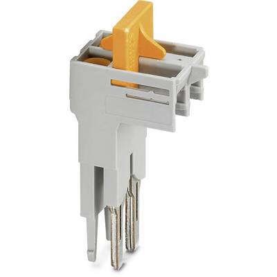 Grey and orange plastic component with metal pins, possibly an electrical connector.
