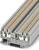 A grey multi-level terminal block with orange wires, suitable for electrical circuits in control panels.