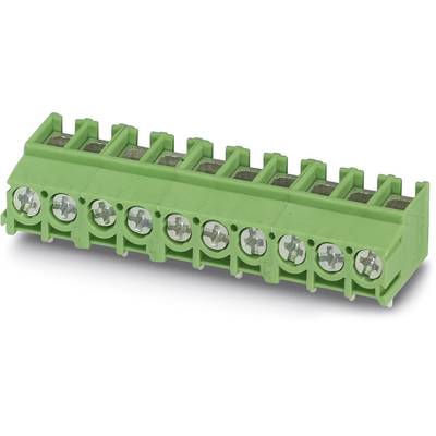 Green plug connector with eight screw terminals for electrical connections, suitable for PCB mounting.