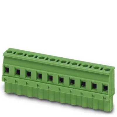 Green plug connector with eight terminal clamps, suitable for electrical connections on circuit boards or control cabinets.