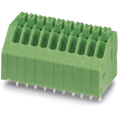 Green multi-pin connector, suitable for electrical connection and mounting on printed circuit boards in electronic devices.